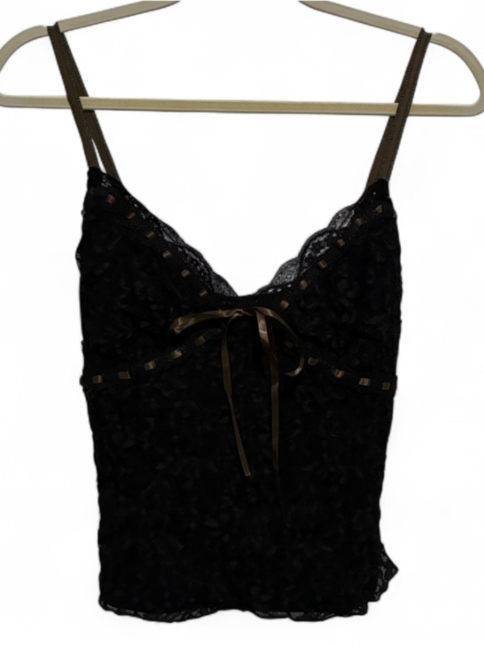 NWT Kimchi Blue Black Lace Cami Tank Top with Taupe Tie